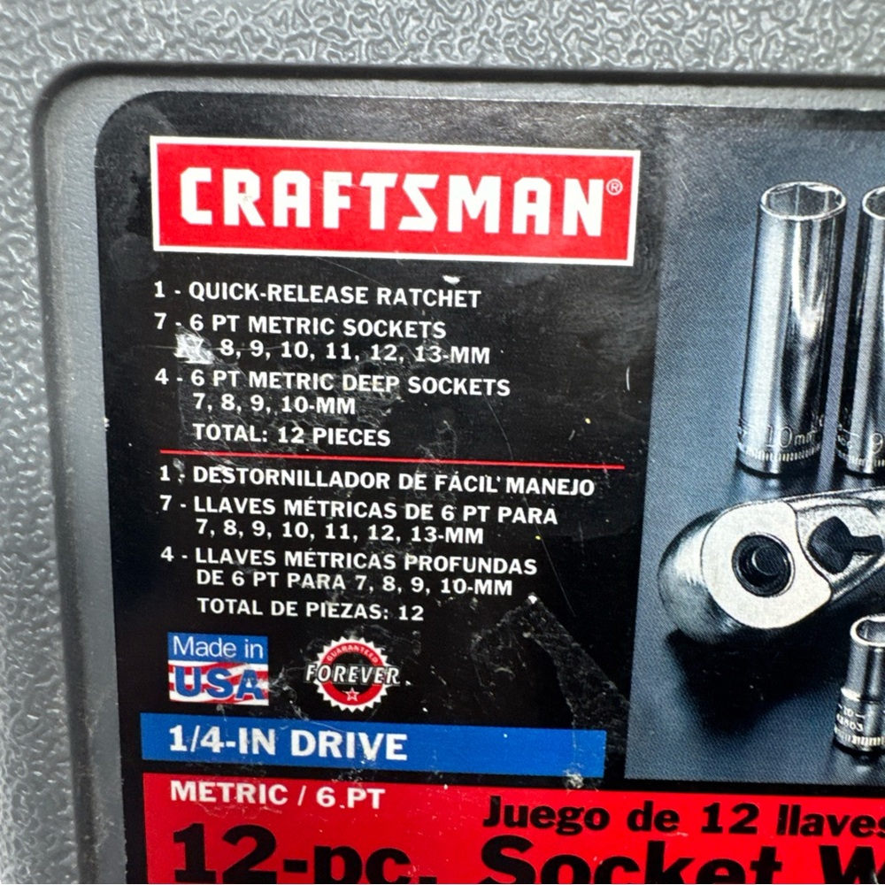 12-pc. CRAFTSMAN TOOLS 1/4” DRIVE METRIC SOCKET SET w/ CASE, 6-POINT, 34746, USA - Picture 2 of 12